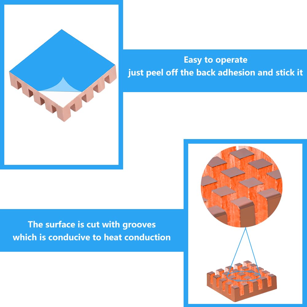 Geeekpi 8Pcs Copper Heatsinks For Raspberry Pi 5, Heatsinks Cpu Cooler With Thermal Conductive Adhensive Tape For Raspberry Pi 5