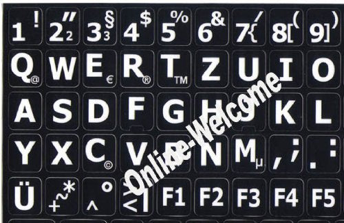 German Large Lettering Upper Case Black Background Keyboard Sticker For Computers Keyboards