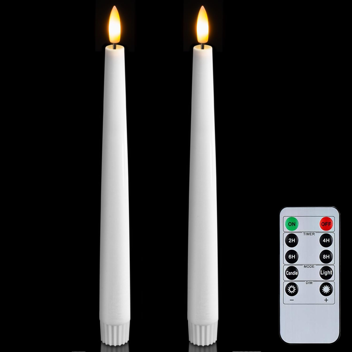 Homemory 3 Pcs Waxy Flameless Taper Candles With Remote, Led Flameless Candlesticks Classic Tall Taper Candles, Flickering Batte