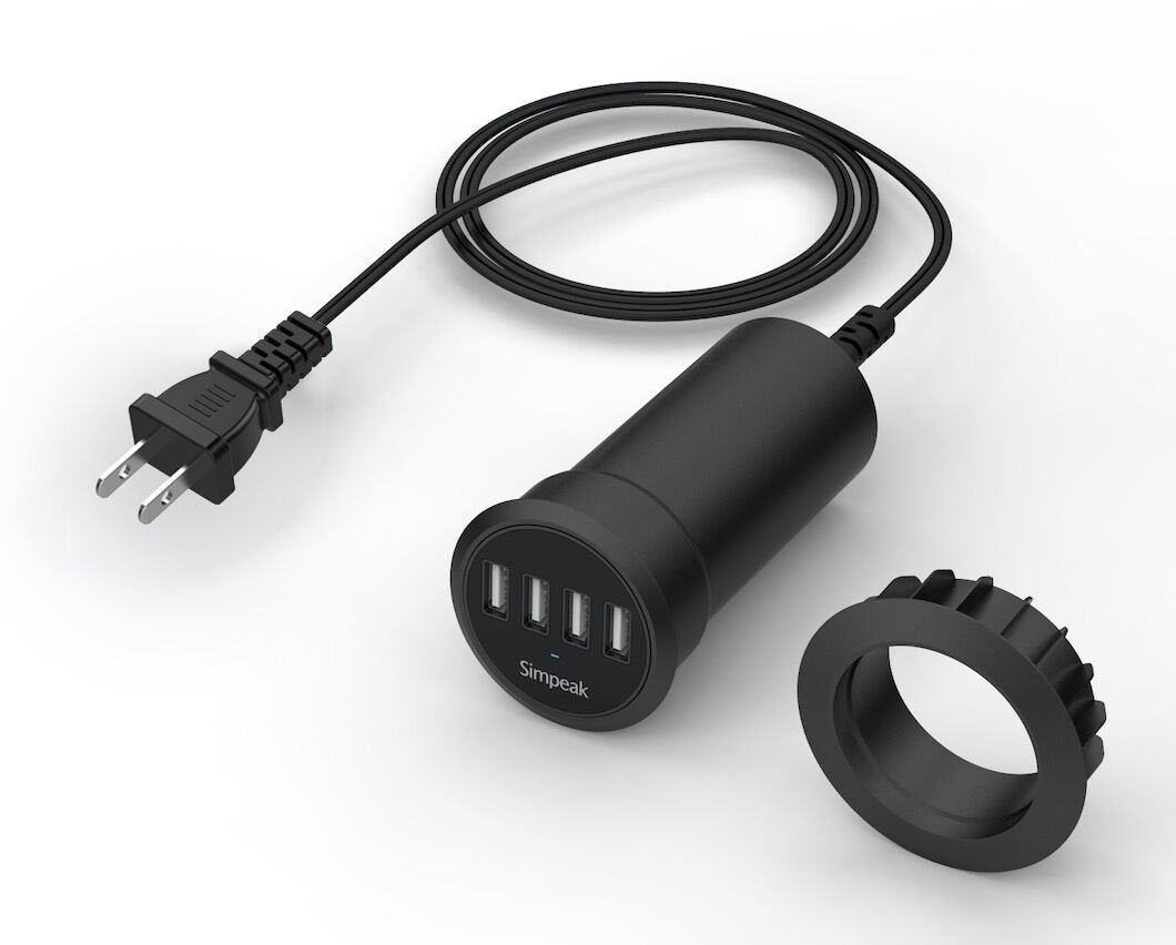 Simpeak 30W 4-Port Usb Desk Charger Desktop Charging Station Mounts On The 2.0/2.4 Grommet Hole With Power Cable (Match 2Pcs Gro