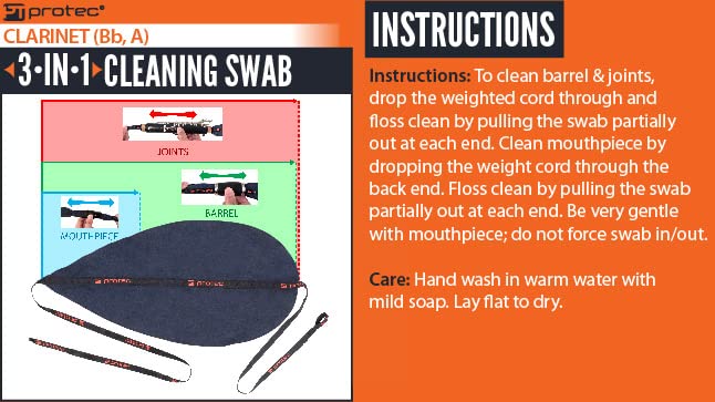 Protec 3-In-1 Clarinet Swab (Bb, A), Cleans Body, Barrel, & Mouthpiece (A125)