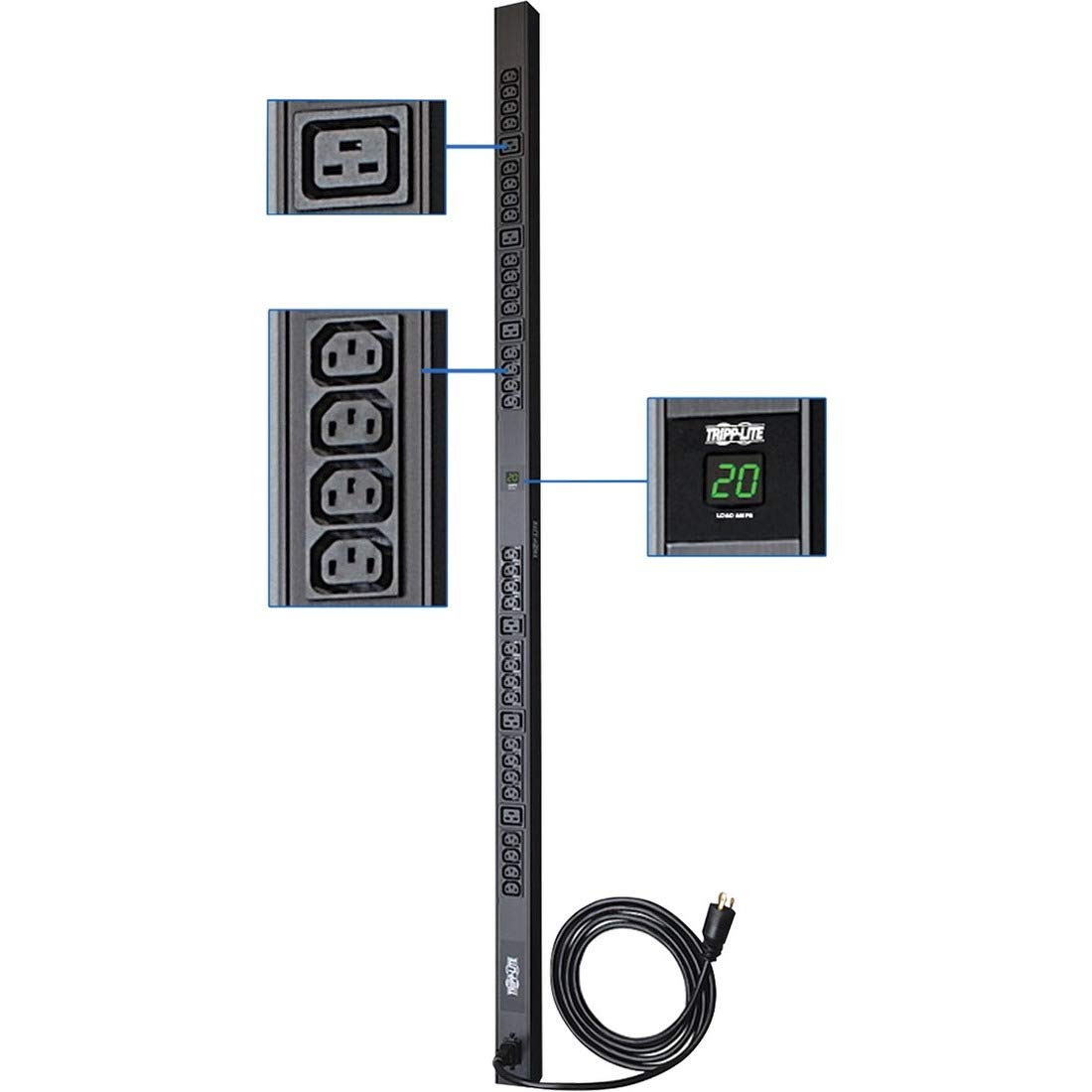 Tripp Lite Metered Pdu, 20A, 38 Outlets (6 C19 & 32 C13), 200 240V, C20/L6 20P 10 Ft. Cord, 0U Vertical Rack Mount Power (Pdumv2