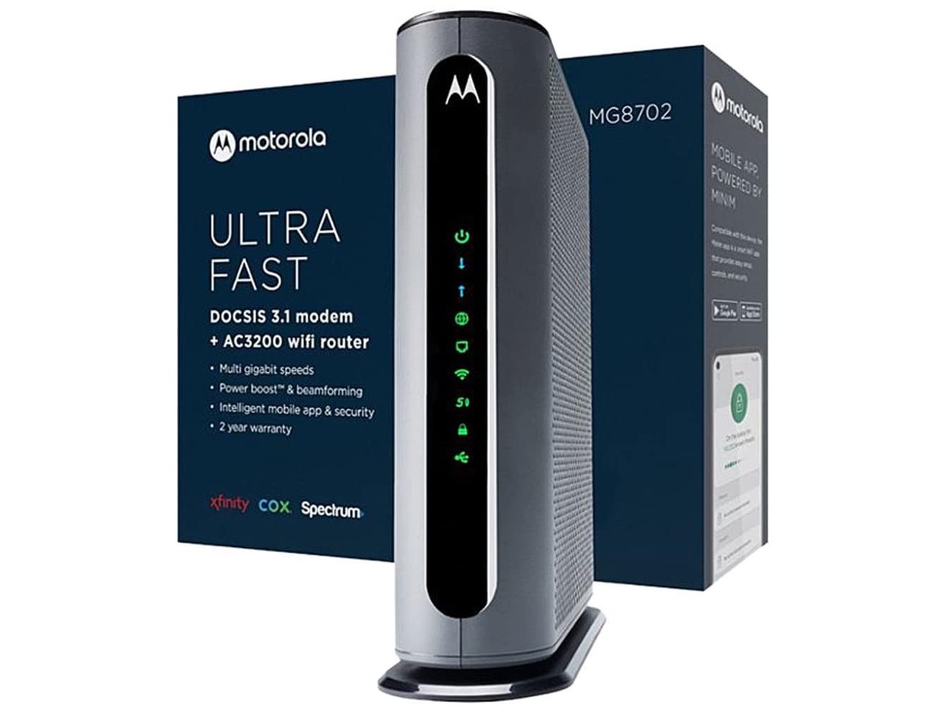 Motorola Mg8702 | Docsis 3.1 Cable Modem + Wi Fi Router (High Speed Combo) With Intelligent Power Boost | Ac3200 Wi Fi Speed | A