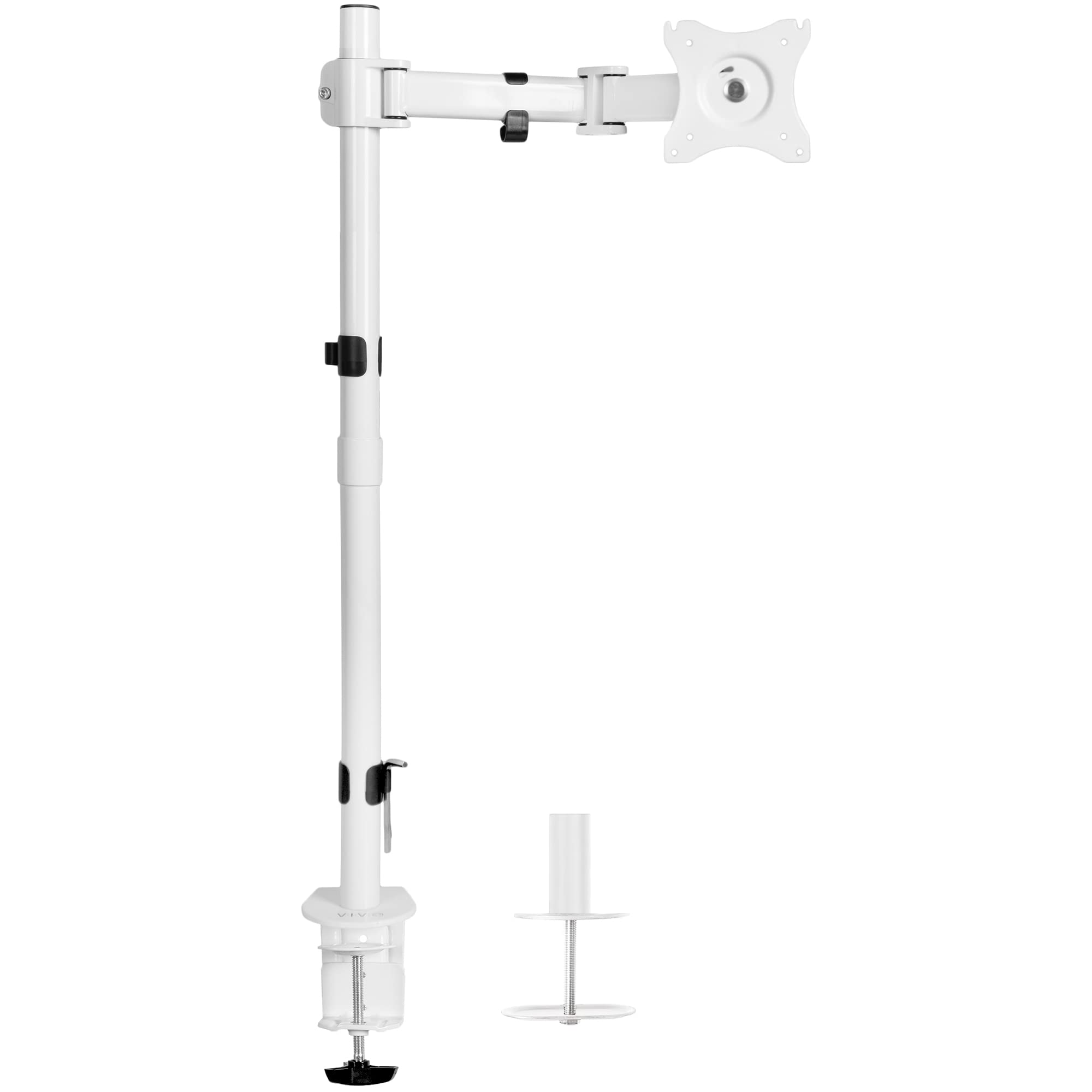 VIVO Single Monitor Desk Mount, Extra Tall Fully Adjustable Stand for 1 LCD Screen up to 32 inches, Ultra Wide Screens up to 38 inches, 22 lbs Capacity, White, STAND V001TW