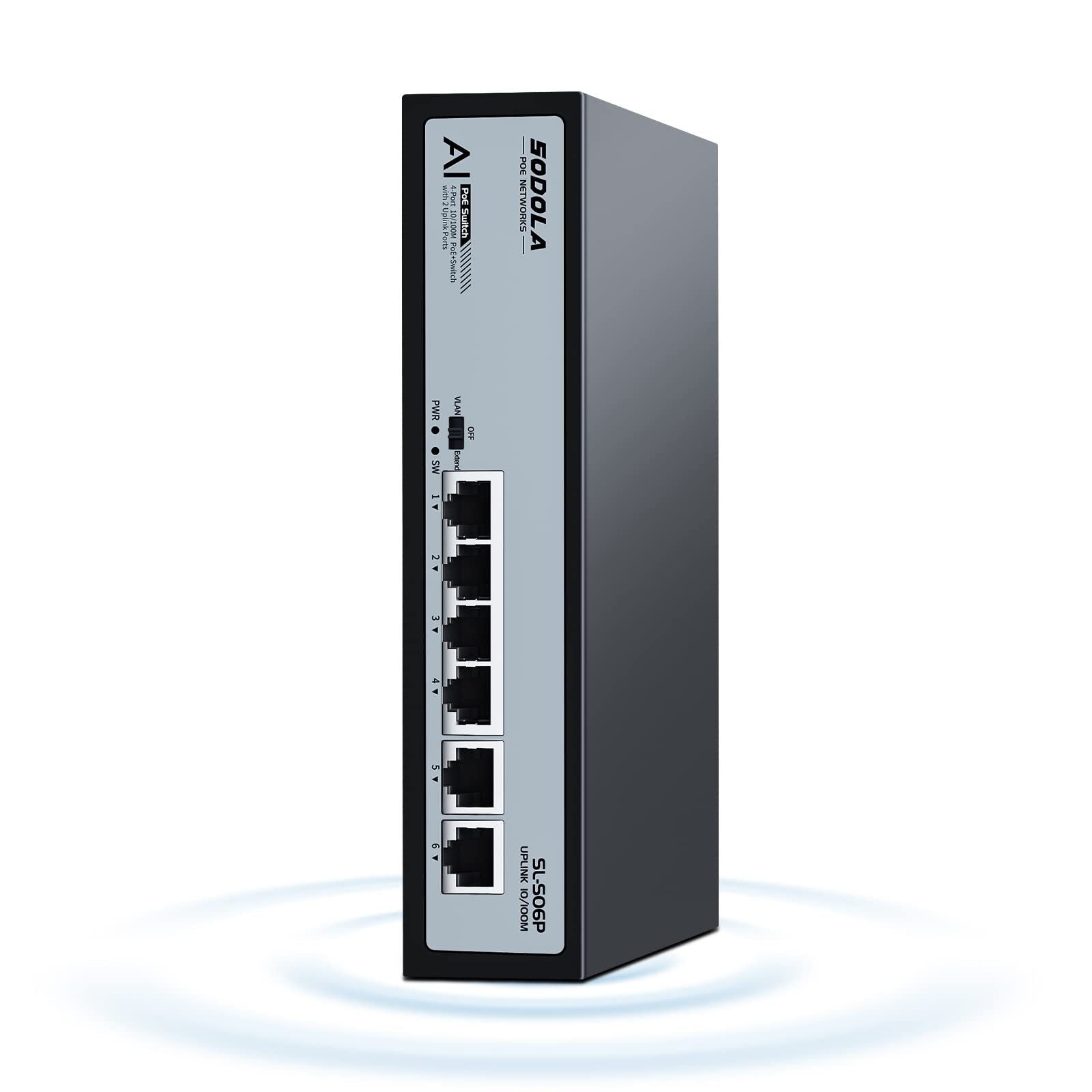 Sodola 4 Port Poe+ Switch | 4 Poe+ Ports &2 Fast Ethernet Uplink,65W 802.3Af/At, Extend Function, Fanless Metal,Plug & Play Unma