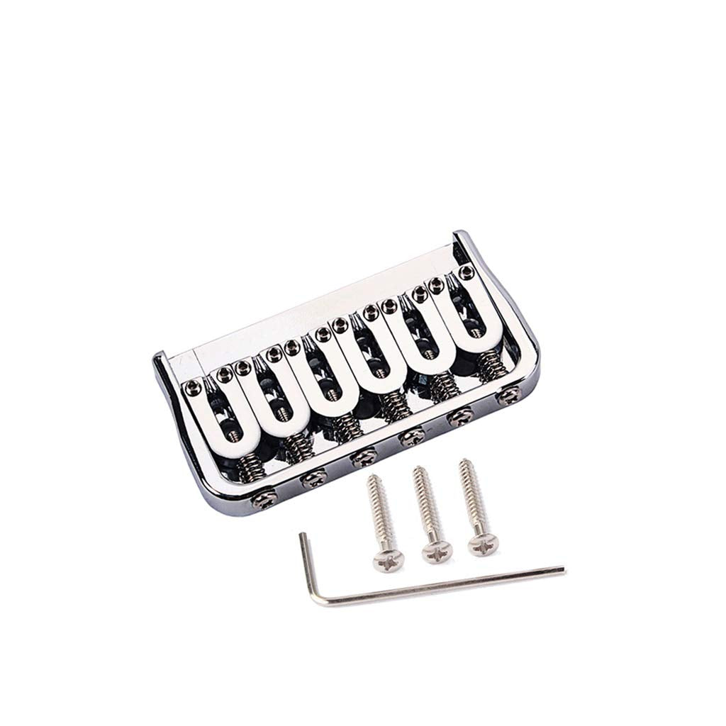 Ogdni 6 Strings Hardtail Saddle Bridge,Chrome Plated String Through Body Fixed Bridge For Strat Tele Style Guitars Replacement (