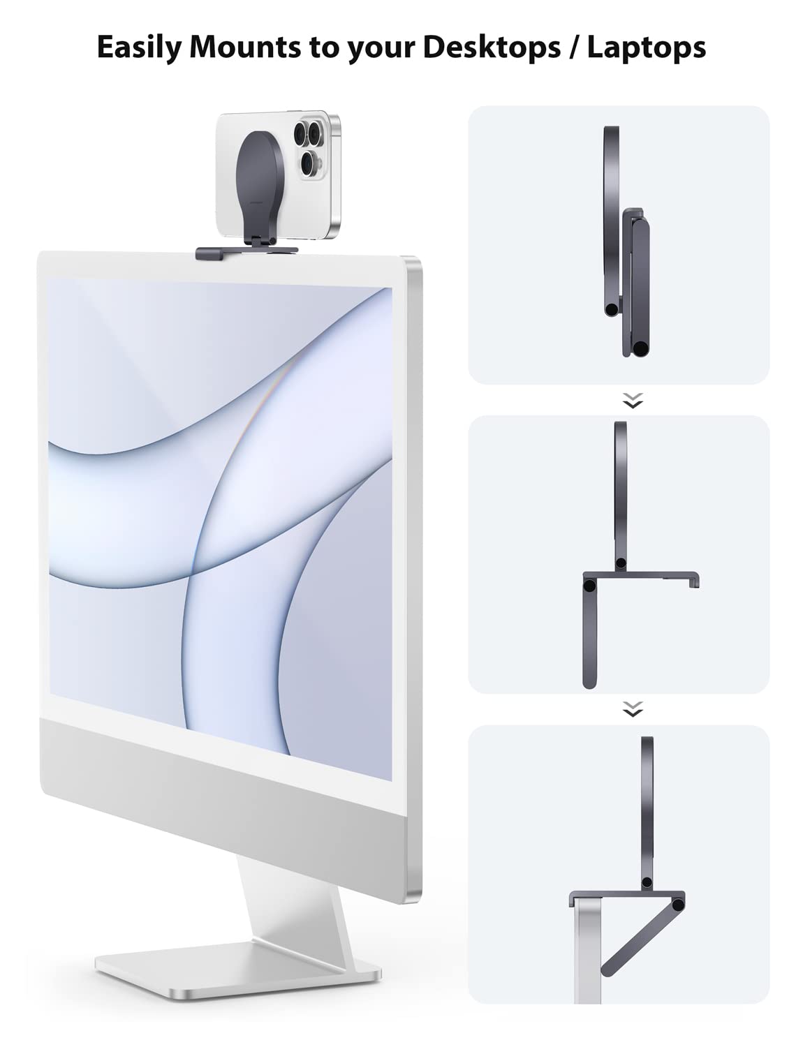Stouchi Continuity Camera Mount For Desktop Monitor, Imac Compatible Iphone Webcam Mount With Mag-Safe For Mac Desktops And Disp