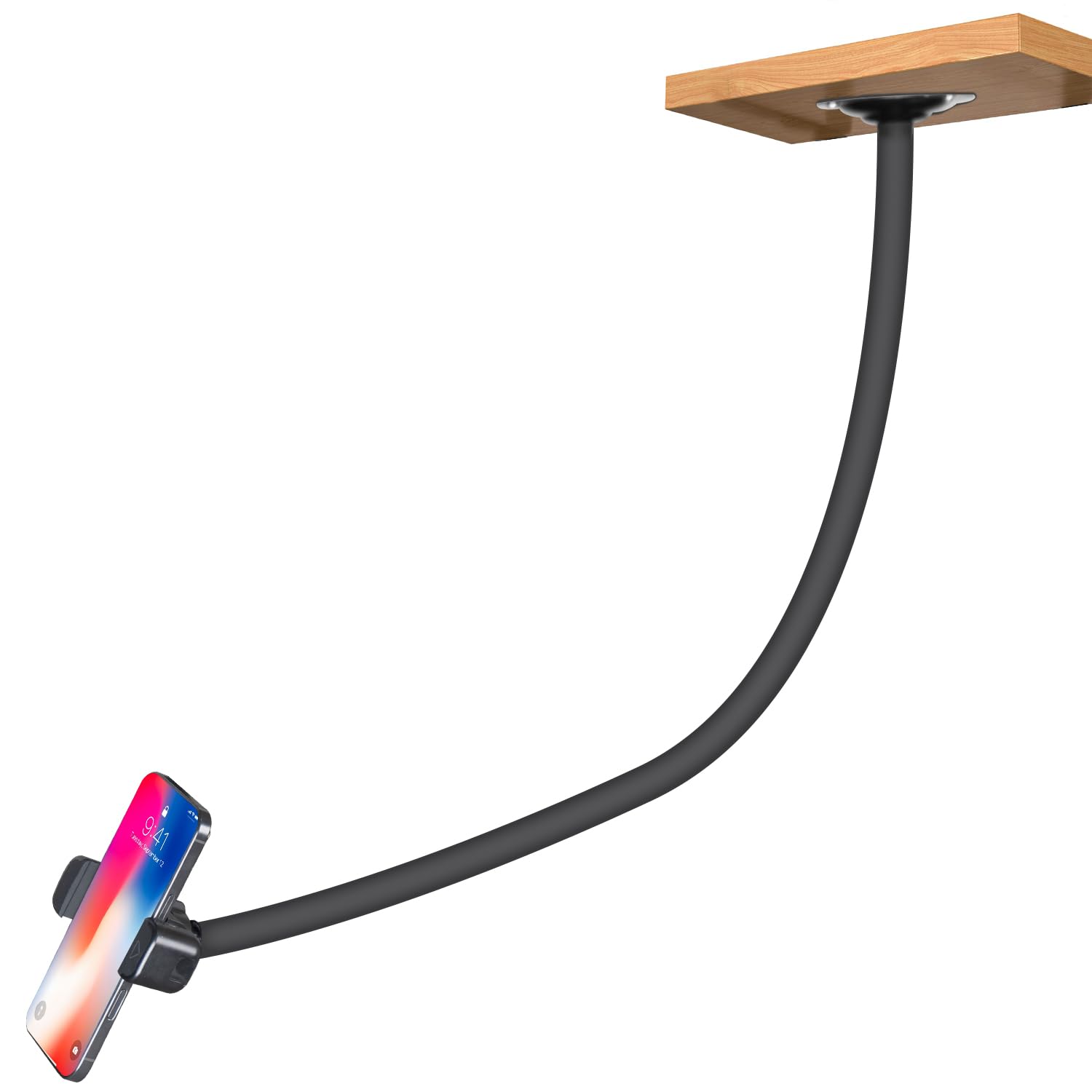 Mippko Wall Mount Phone Holder,31.5'' / 80 Cm Long Gooseneck Arm Metal Base Aluminum Alloy Ball Head Phone Clip Mount,Compatible