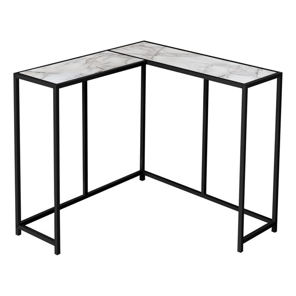 Monarch Specialties I 2159 Accent Table, Console, Entryway, Narrow, Corner, Living Room, Bedroom, Metal, Laminate, White Marble 