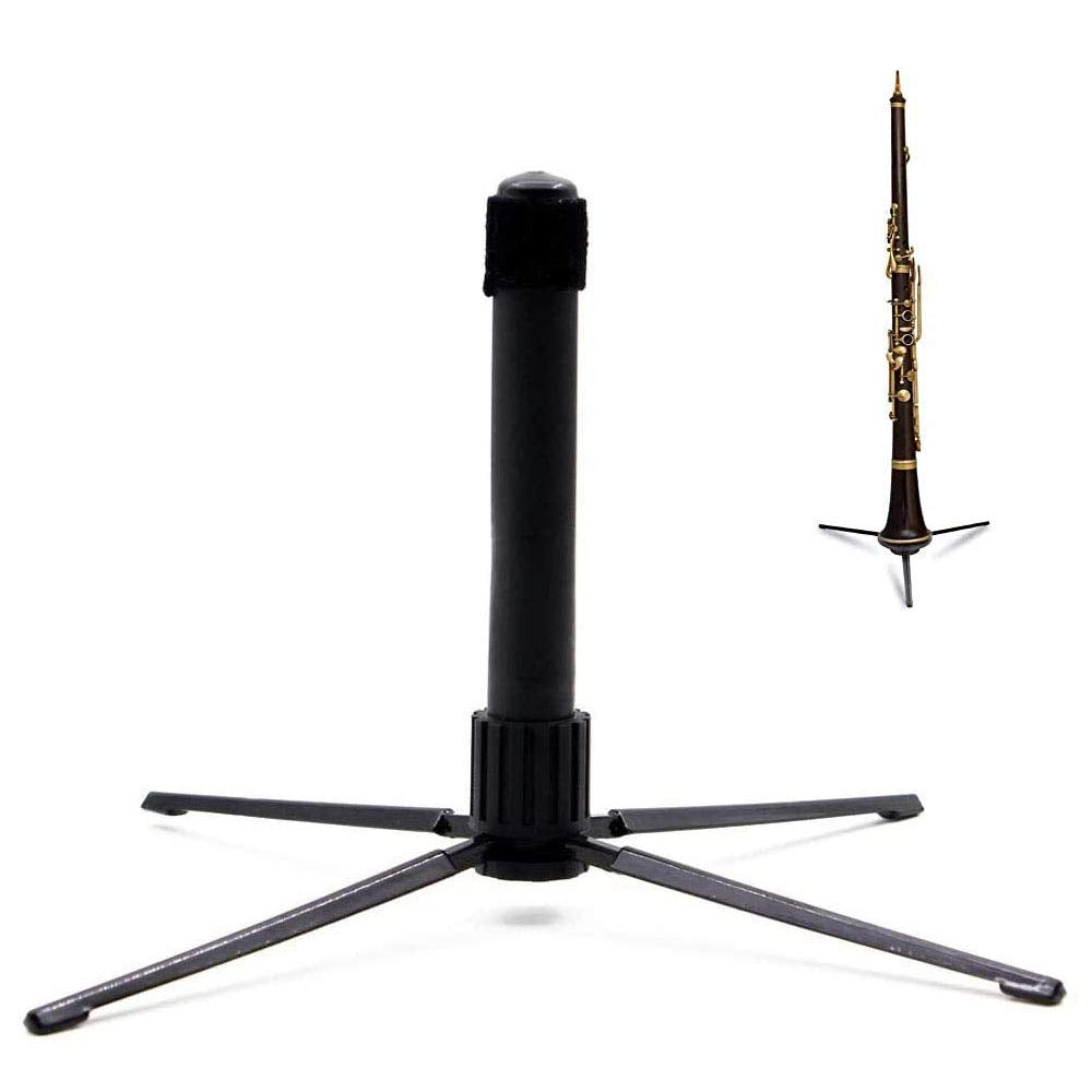Liyafy Portable Flute Stand Holder Metal Foldable Support 4 Leg Stand Wind Instrument Accessory Black