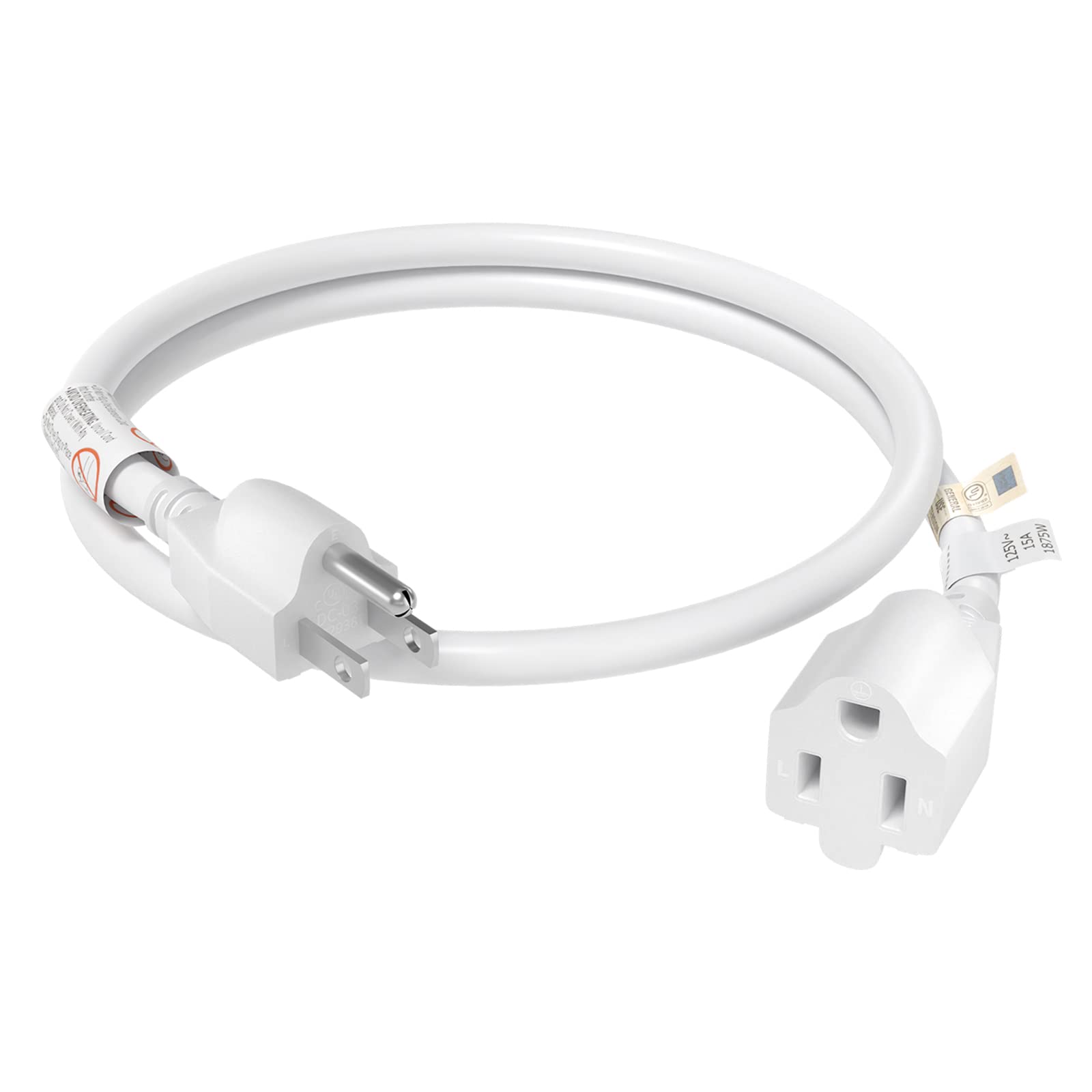 Firmerst 15 Amp 2 Feet 3 Prong Extension Cord 14 Gauge 1875W White