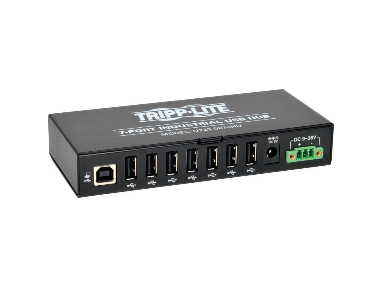 Tripp Lite 7Port Rugged Industrial USB 2.0 HiSpeed Hub w 15KV ESD Immunity and metal case, Mountable(U223007IND),Black