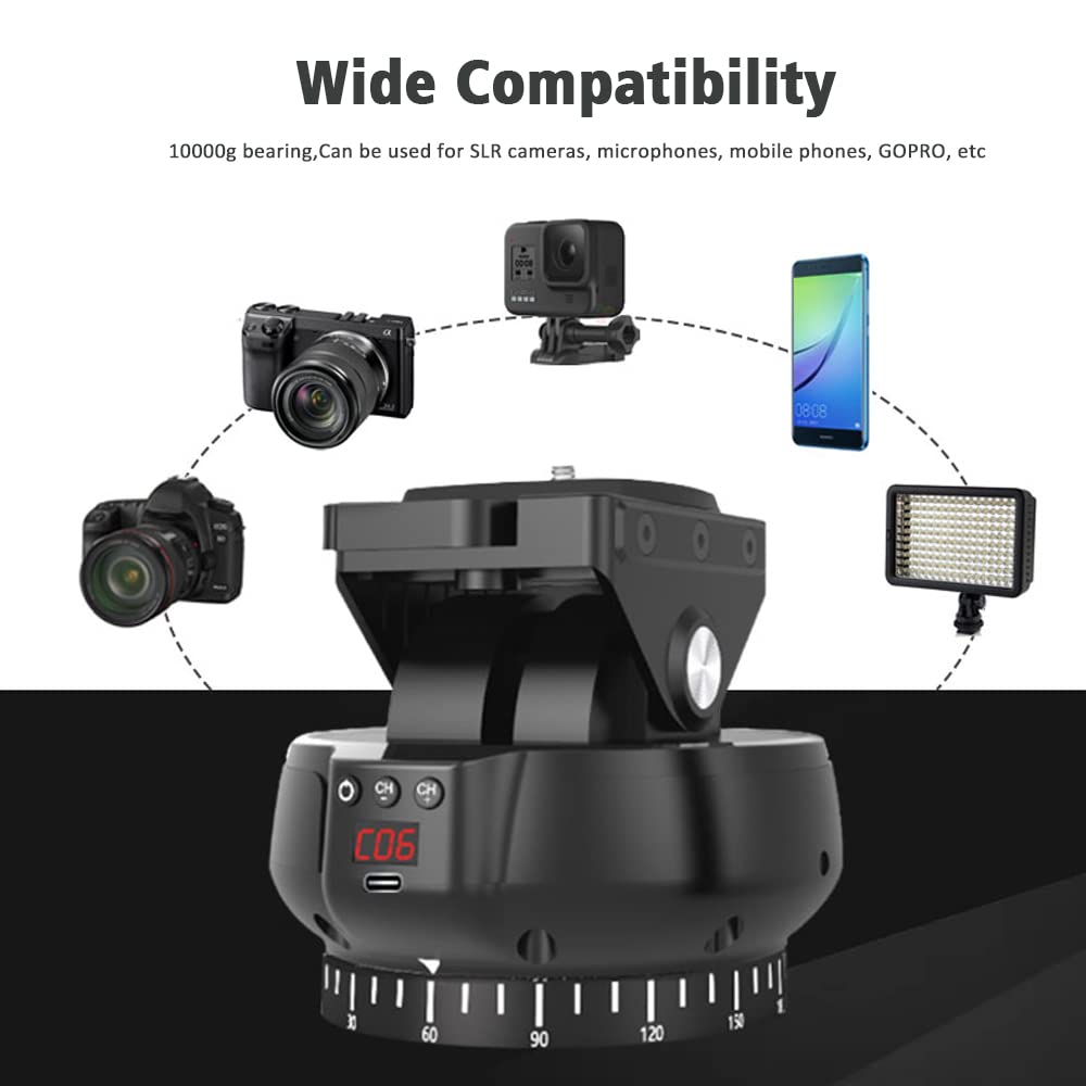 Mcoplus Yt1200 Intelligent Rotation Remote Control Pan Tilt Head, Automatic Motorized Rotating Panoramic Head For Cameras/Smartp