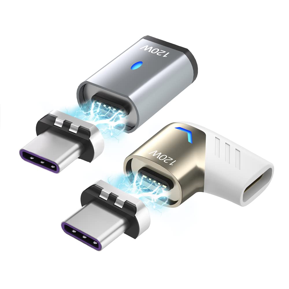 Sheeast Magnetic Usb C Adapter Right Angle 100W + Usb C Magnetic Adapter Straight White Fast Charging 5Pin 480Mbps Data Transmis