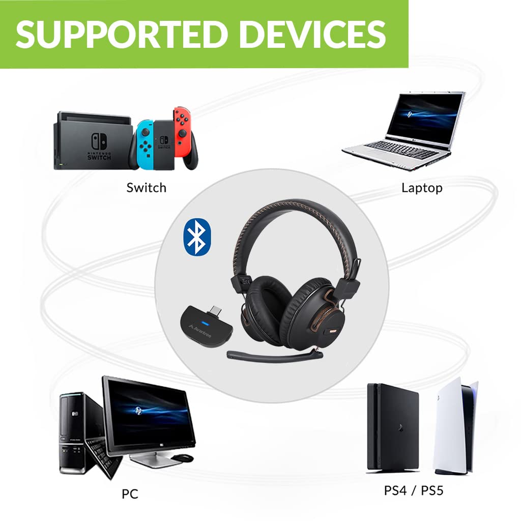 Avantree C519M   Bluetooth Headphones With Mic For Ps5 & Switch, Wireless Headset With Usb C Adapter For Pc & Laptop, Low Latenc