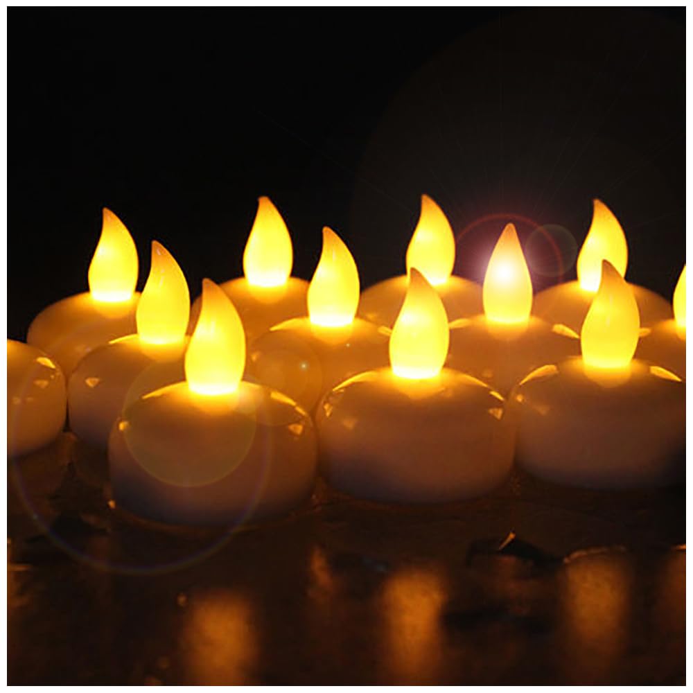 Novelty Place 24Pcs Waterproof Flameless Floating Tealights, LED Floating Candles Warm Yellow Flickering Tea Lights - Battery Op