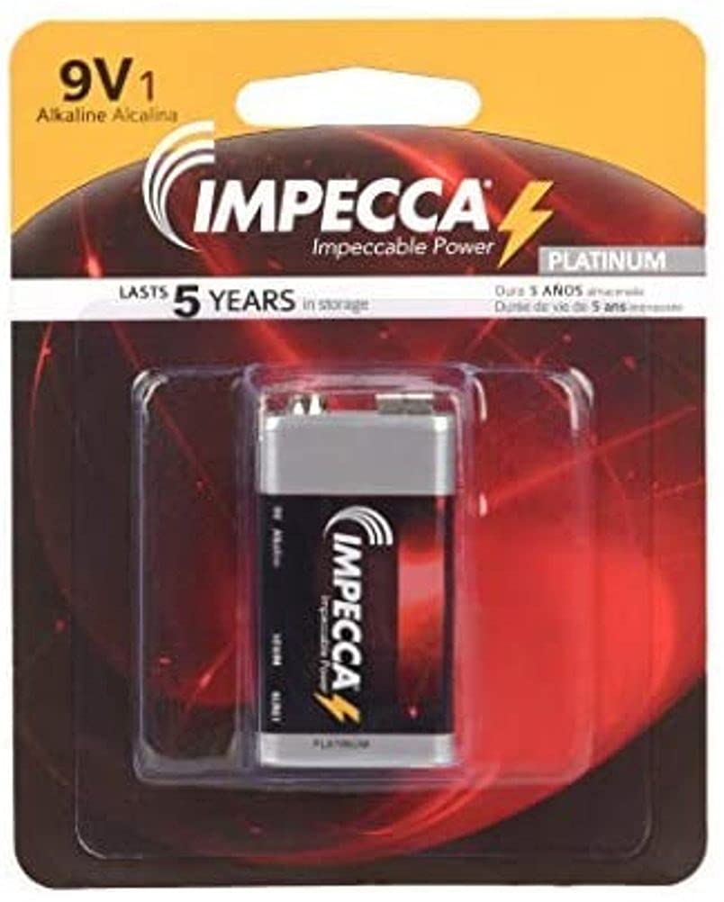 Impecca 9 Volt Batteries, High Performance 9V Alkaline Batteries, 6Lr61, 9 Volt Alkaline Battery For Everyday Use, 1 Pack