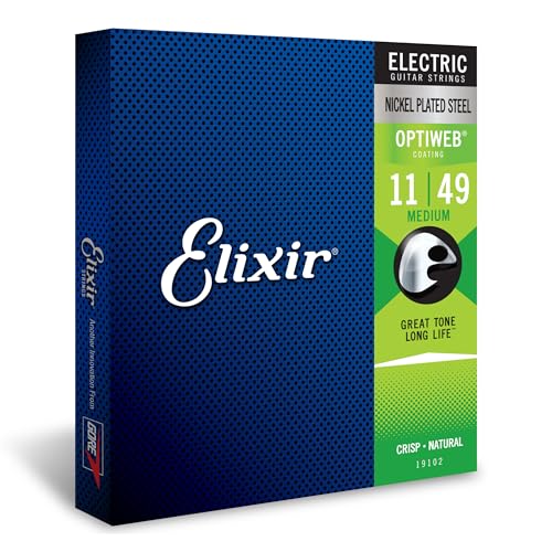 Elixir Strings 19102 Coated Nickel Electric Guitar Strings, Medium (011 049),Gold