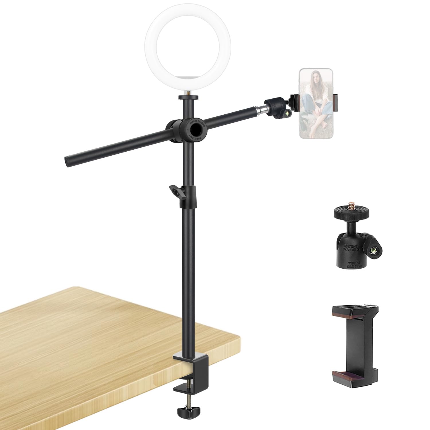 Overhead Camera Mount Desk Stand With Magic Arm, Webcam Stand With 360 Adjustable Extension Arm, Ball Head, Phone Holder, Tablet