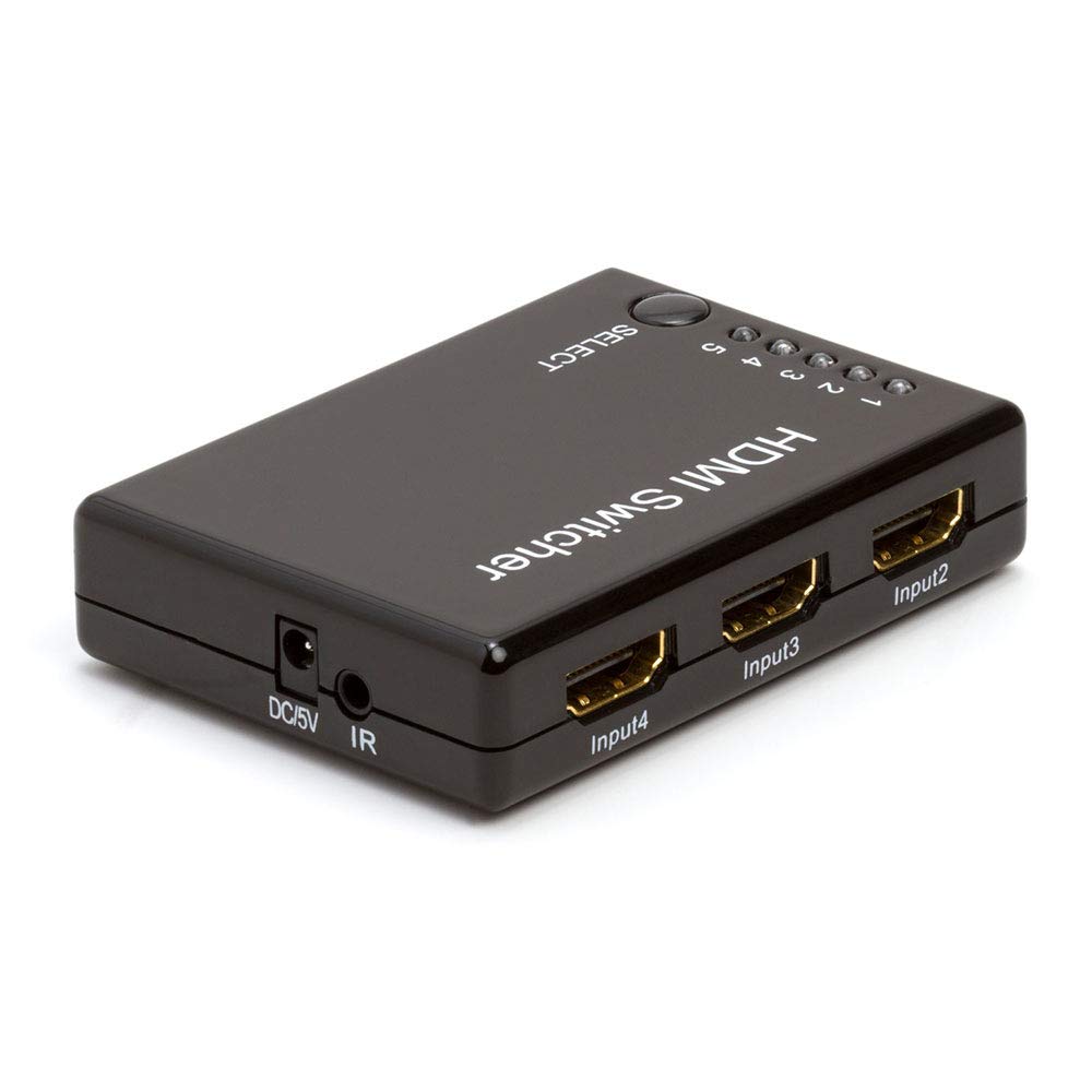 Cmple 5-Port High Speed Hdmi Switch 5-In-1 Out (5X1),3D, Full Hd 1080P With Remote, Ir Extender Receiver & Power Adapter