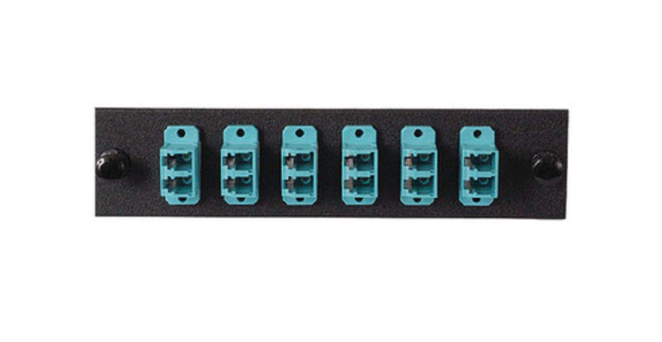 CableWholesale LGX Compatible Adapter Plate featuring a Bank of 6 Multimode Duplex LC Connectors in Aqua for OM3 and OM4 10Gbit 