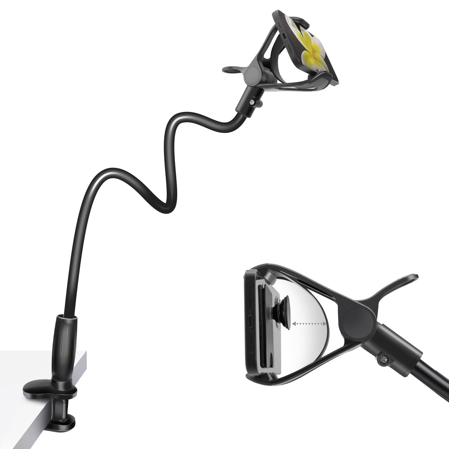 Limostudio Gooseneck Phone Holder 30-Inch Long Flexible Arm With Clamp, 360 Degree Swivel Rotatable For Photo Desk Table Headboa