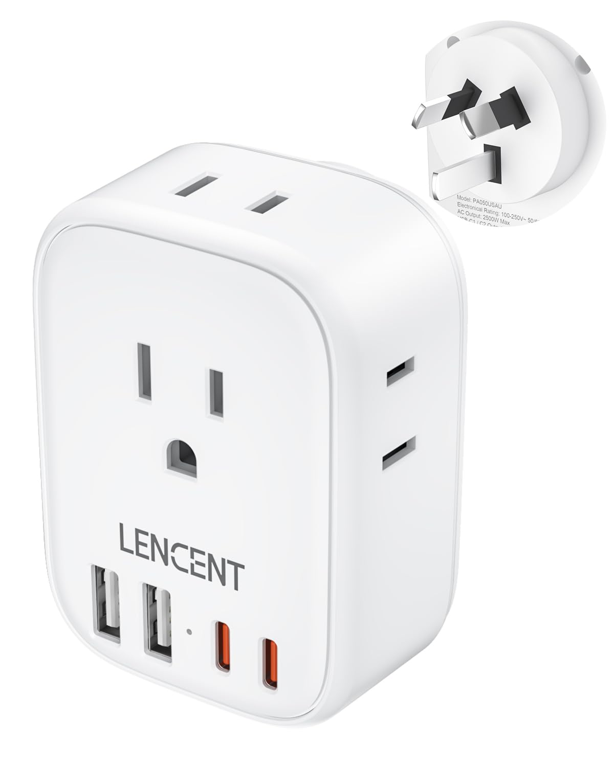 Lencent Australia New Zealand Power Plug Adapter, Australian Travel Adaptor With 4 Outlets, 4 Usb Charger(2 Usb C Port), Type I