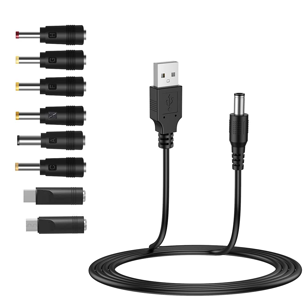 Liansum Usb To Dc 5V Power Cord, Universal Dc 5.5X2.1Mm Cable With 8 Connectors (6.4X4.4, 5.5X2.5, 4.8X1.7, 4.0X1.7, 3.5X1.35, 2