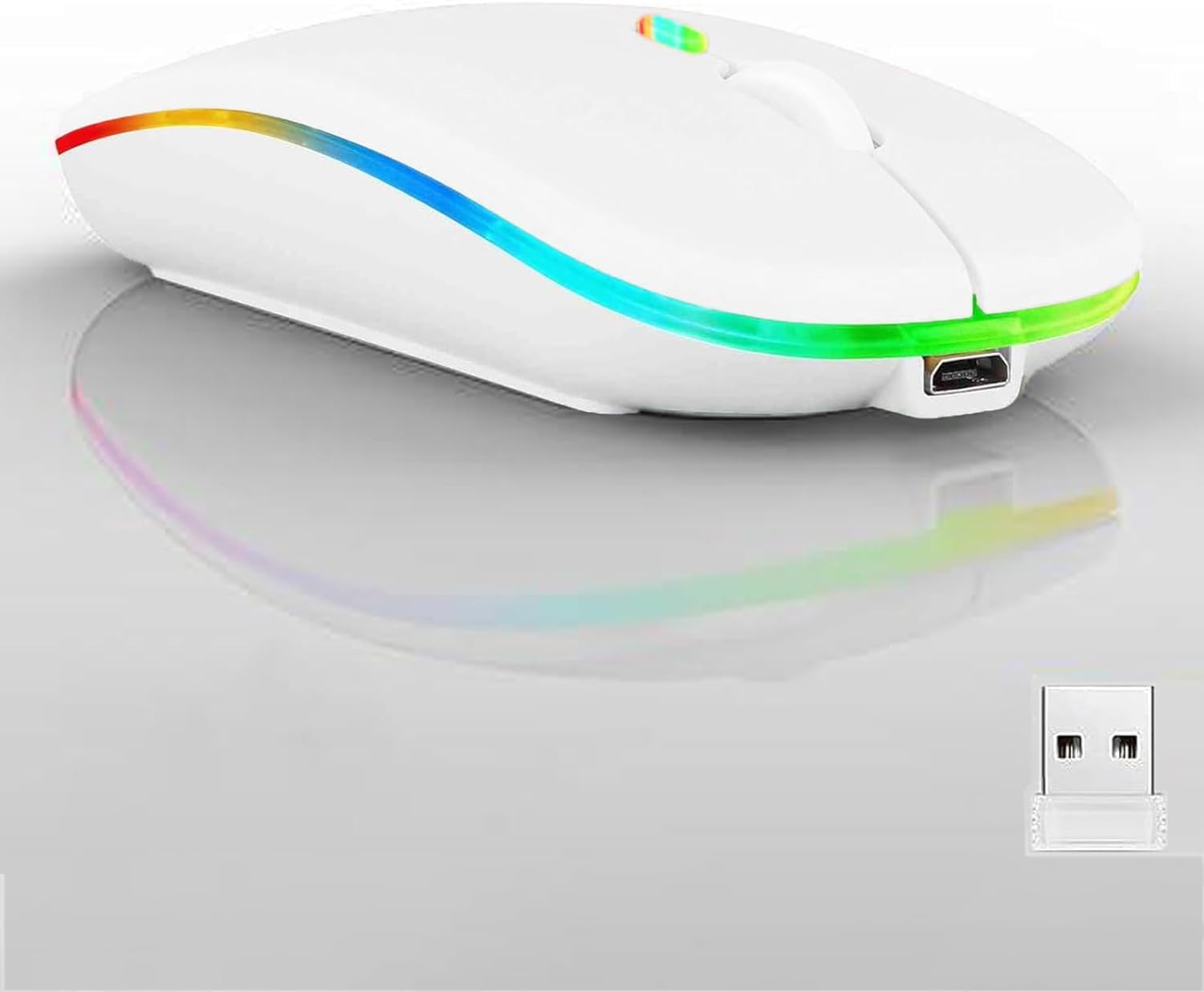 Guiheng Wireless Bluetooth Mouse,Led Dual Mode Rechargeable Silent Slim Laptop Mouse,Portable(Bt5.2+Usb Receiver) Dual Mode Comp