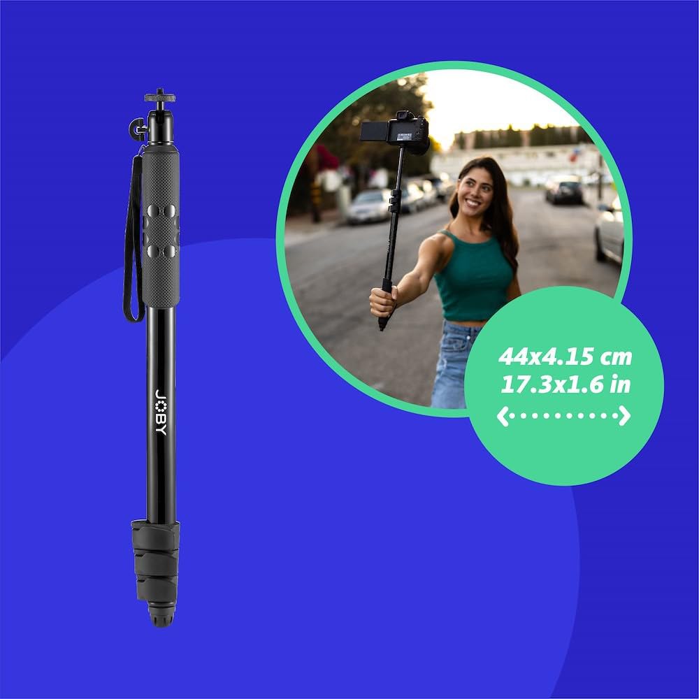 Joby Compact Monopod 2-In-1, Camera/Action Cam With Ball Head, Universal -20    Mount, Swivel Mount Compatible With Gopro, Dslr,