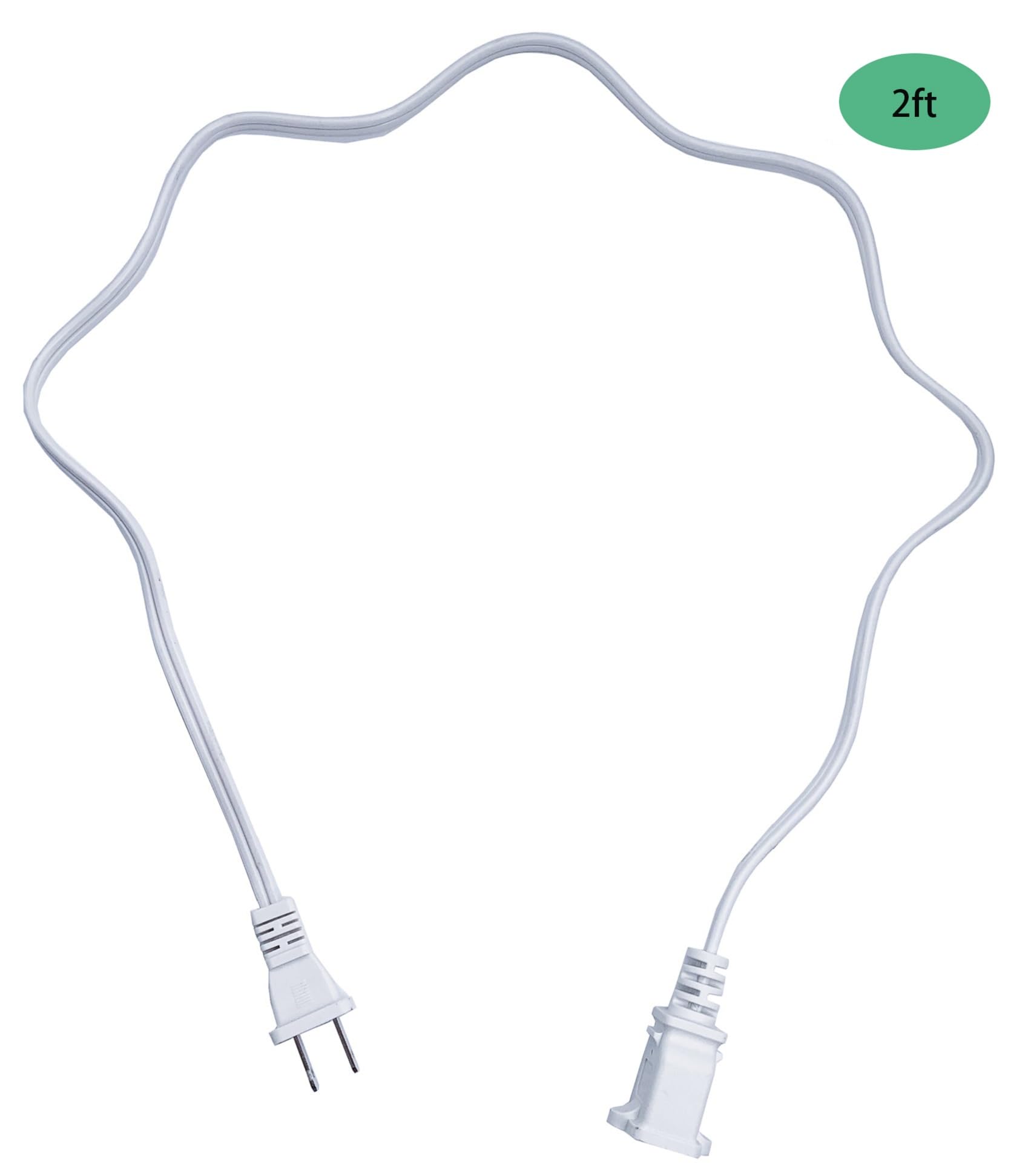 2 Foot Extension Cord, Small White Extension Cord For Indoor Use, 2 Prong Usa Outlet Saver Power Cord Cable Outlets For Nema 5 1