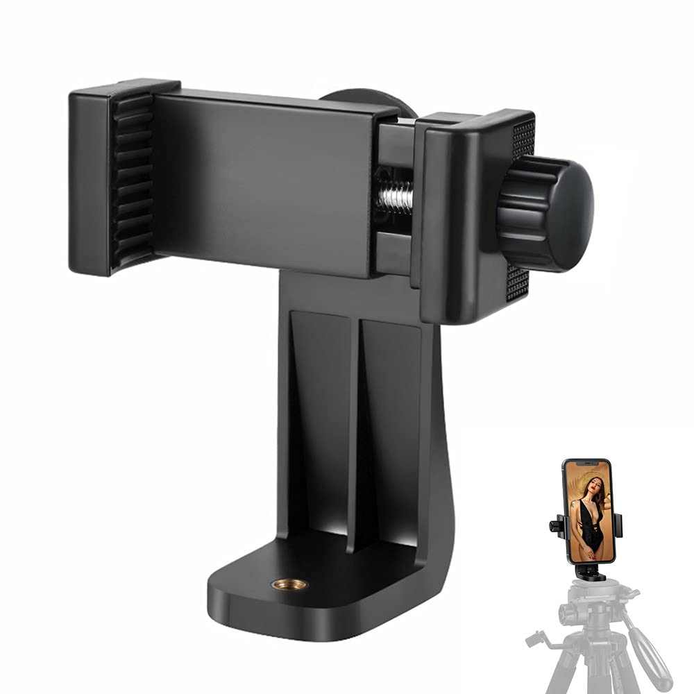 Phone Tripod Mount Adapter/Universal Tripod Cell Phone Holder, Fits Any Smartphone, 1/4'' Standard Screw, Rotating Vertical And 