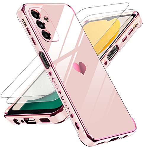 Leyi For Samsung A13 5G Case / A04S Case For Women For Girl + [2 Pcs] A13 5G Screen Protector, Aesthetic Love Heart Luxury Case