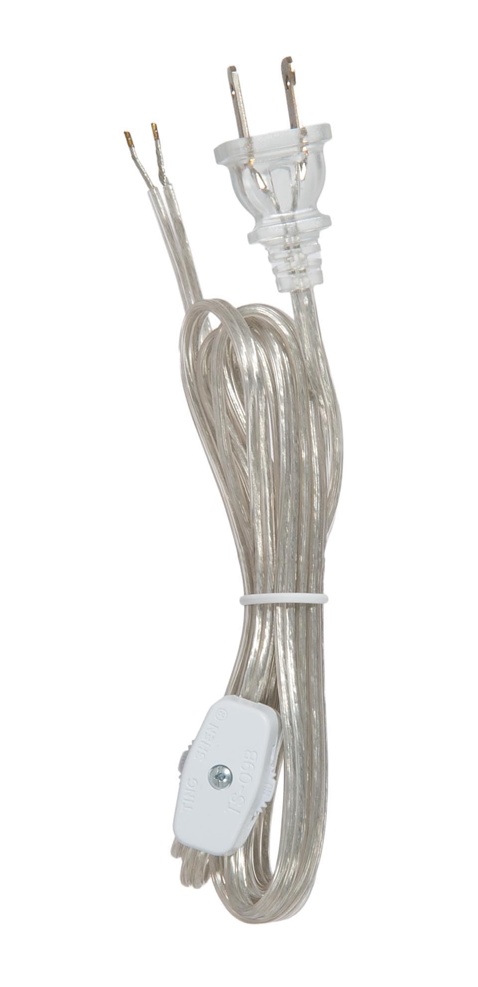 B&P Lamp 8 Foot Clear Silver Cord Set W/Rotary On Off Switch, Spt 2 Cord Size