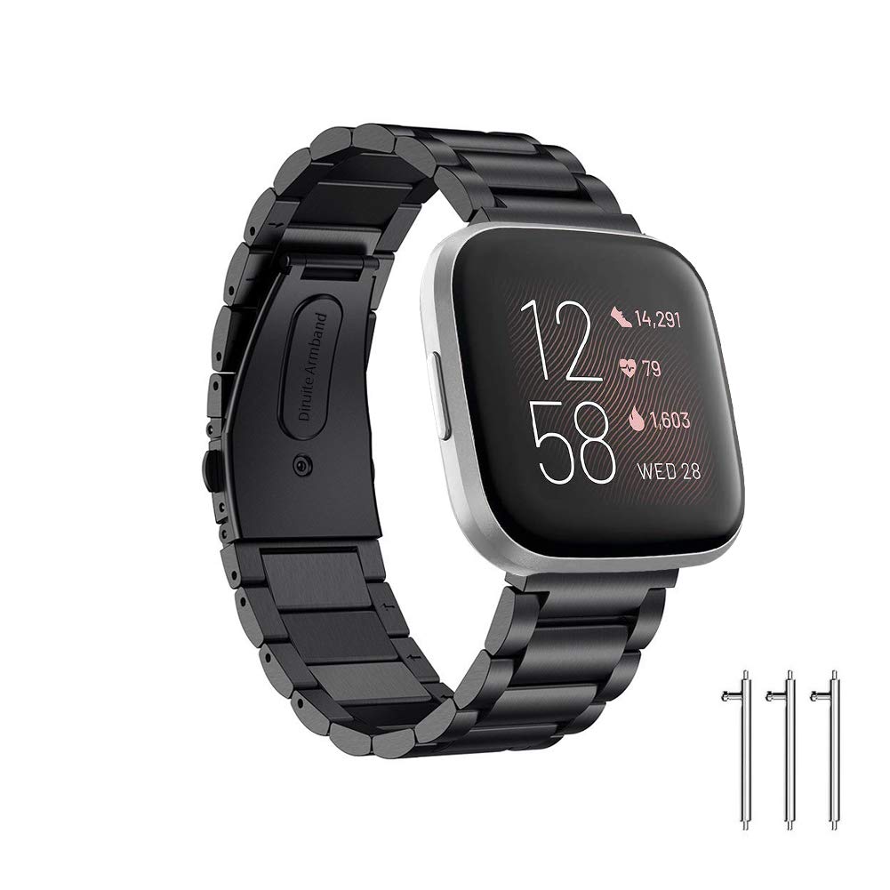 Ggooig Compatible With Fitbit Versa 2 Band, Durable Solid Stainless Steel Metal Strap For Fitbit Versa 2 Smartwatch (Black)