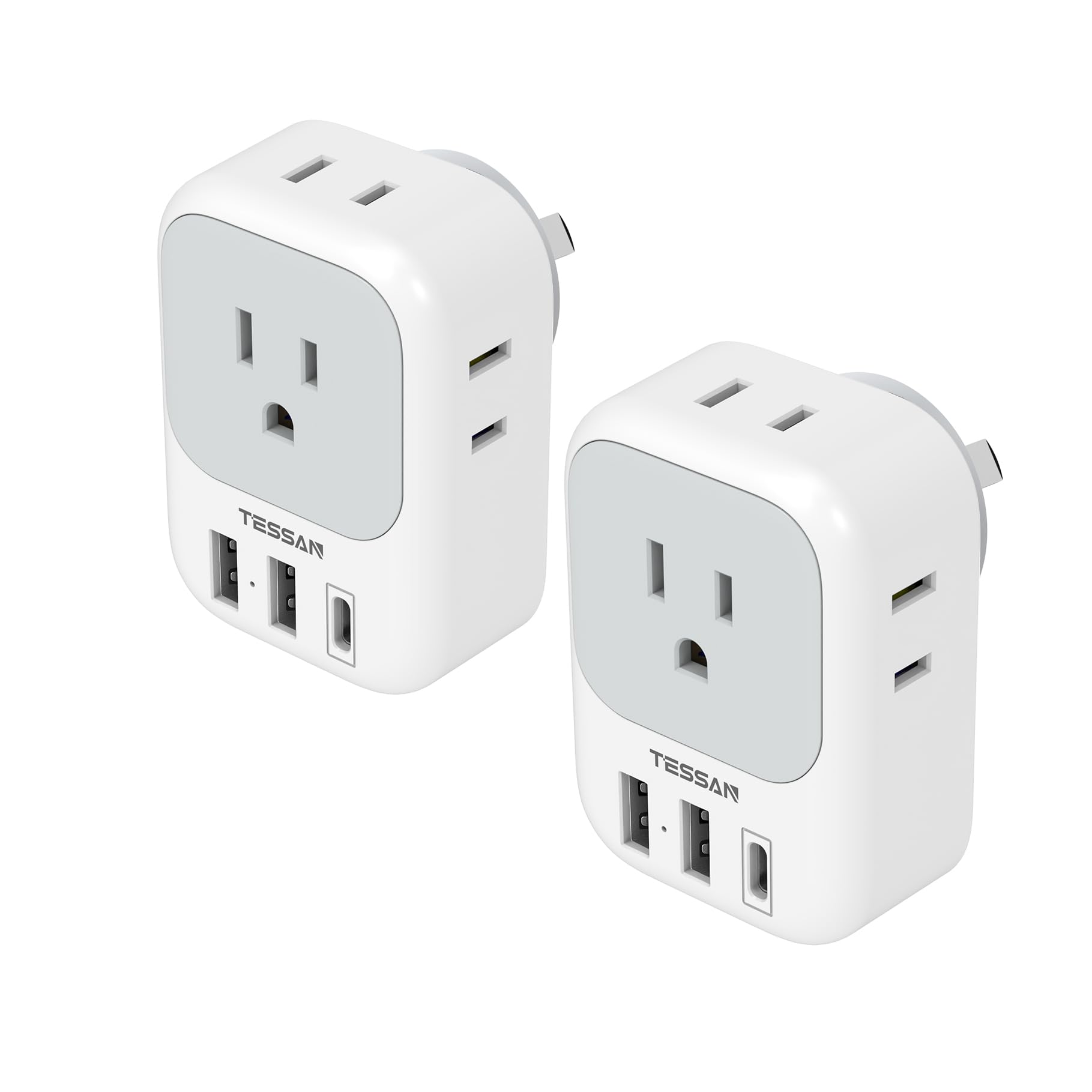 Australia Plug Adapter, Tessan Australian Power Adaptor With 4 Outlets 3 Usb Charging Ports (1 Usb C), Type I Plug For Us To New