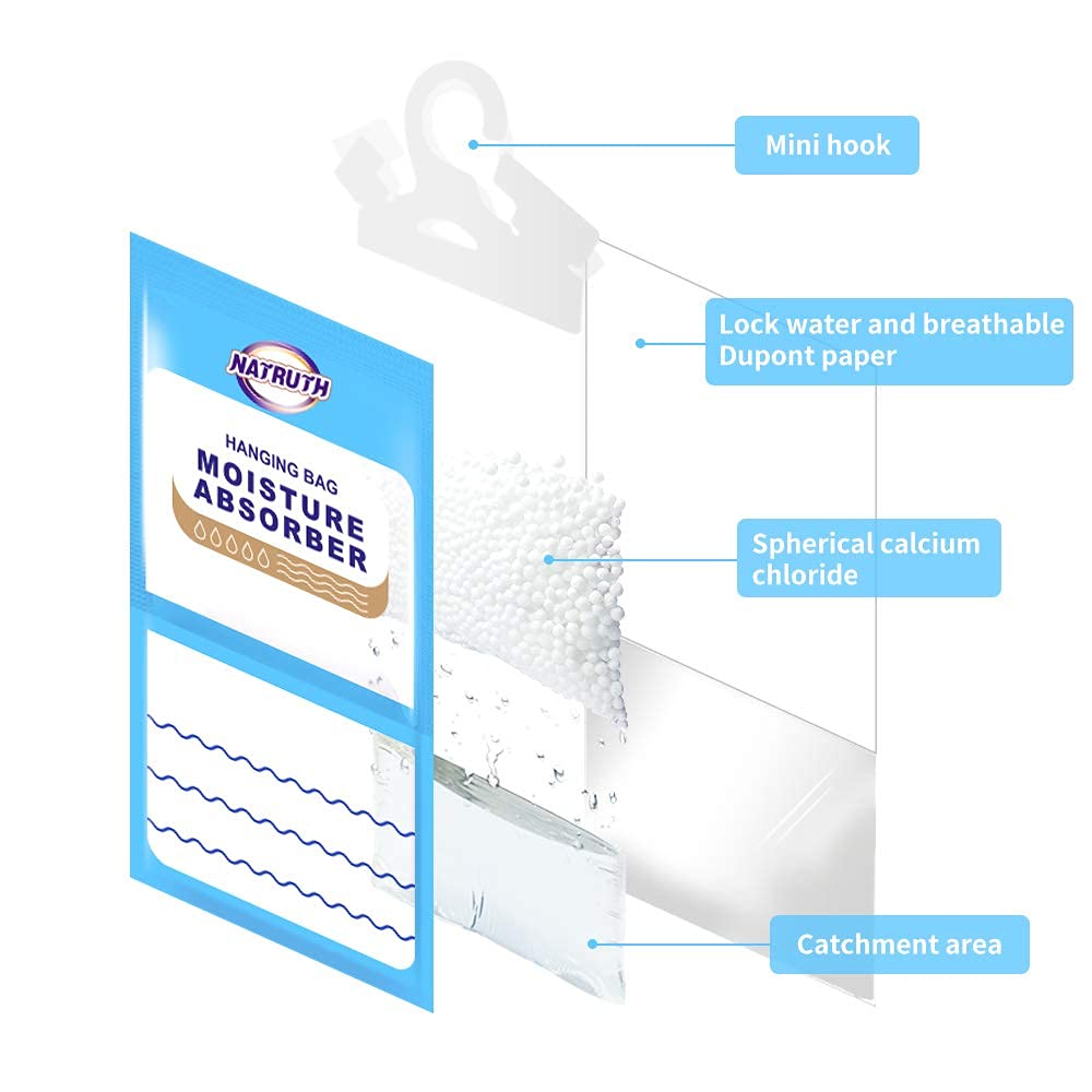 Natruth Moisture Absorber Bag, 12 Packs Fragrance Free Desiccant Hanging Bag,Odor Absorber,Eliminates Odors Creates Fresher Clea