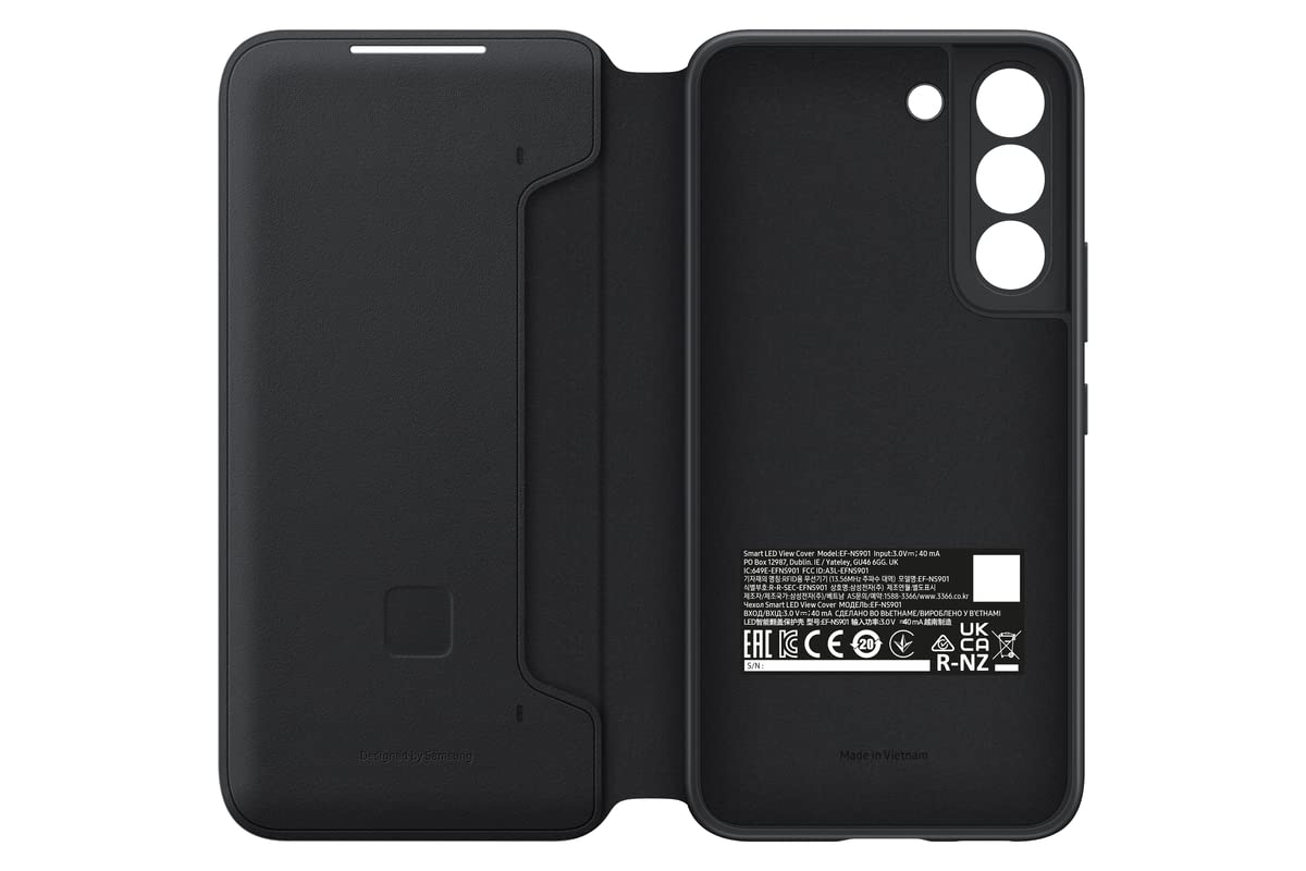 Samsung Galaxy S22 Led View Cover, Protective Phone Case, Tap Control, Card Pocket, Customizable, Shockproof, Us Version, Black,