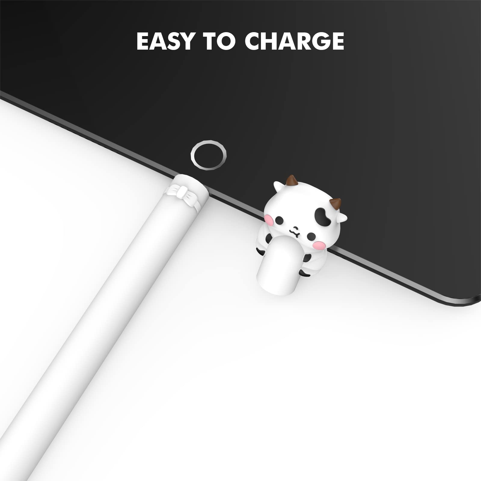 Niutrendz Cute Cow Apple Pencil Case For Apple Pencil 2Nd Generation Case Silicone Protective Cover Sleeve Skin Accessories (Whi