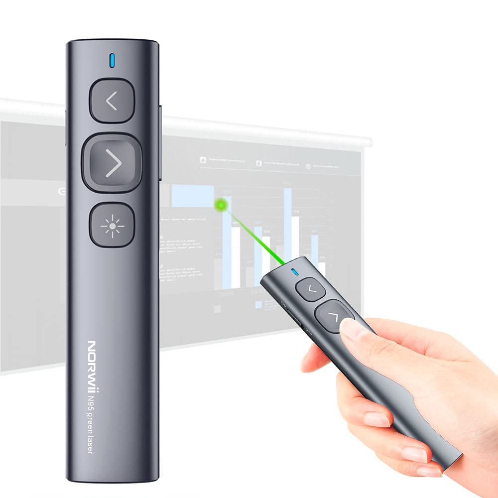 Norwii N95 Green Light Pointer, 330 Ft Long Control Range Designed For Large Occasion, Rechargeable Wireless Presenter Remote Pr