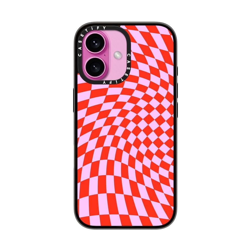 Casetify Compact Case For Iphone 16 [Lightweight / 4 Ft. 2X Military Grade Drop Protection/Slim]   Strawberry Checkers   Clear B