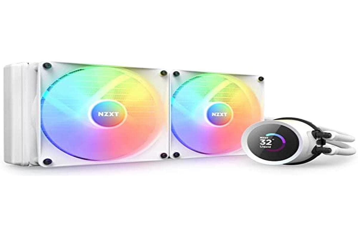 Nzxt Kraken 280 Rgb   Rl Kr280 W1 280Mm Aio Cpu Liquid Cooler   Customizable 1.54' Square Lcd Display For Images, Performance Metrics And More   2 X F140 Rgb Core Fans   White