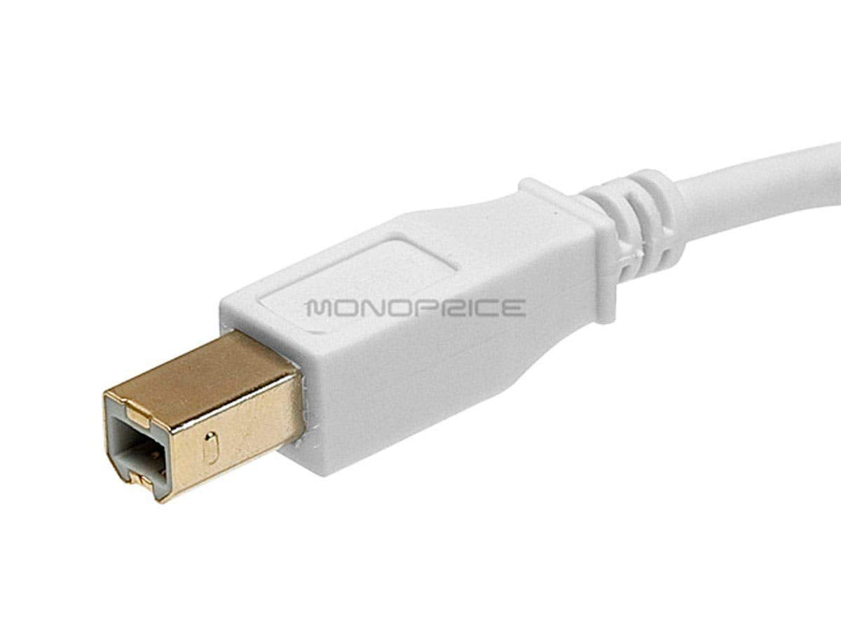 Monoprice 108616 6Ft Usb 2.0 A Male To B Male 28/24Awg Cable   (Gold Plated)   White For Printer Scanner Cable 15M For Pc, Mac,