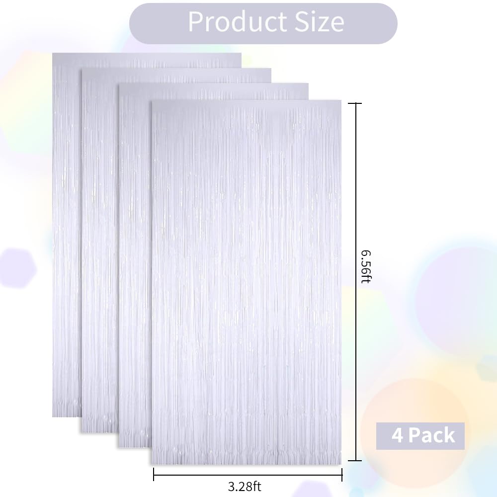 Beishida 4 Pcs White Door Streamers Tinsel Curtain Party Streamers Backdrop Fringe Foil Wall Background For Birthday Halloween C