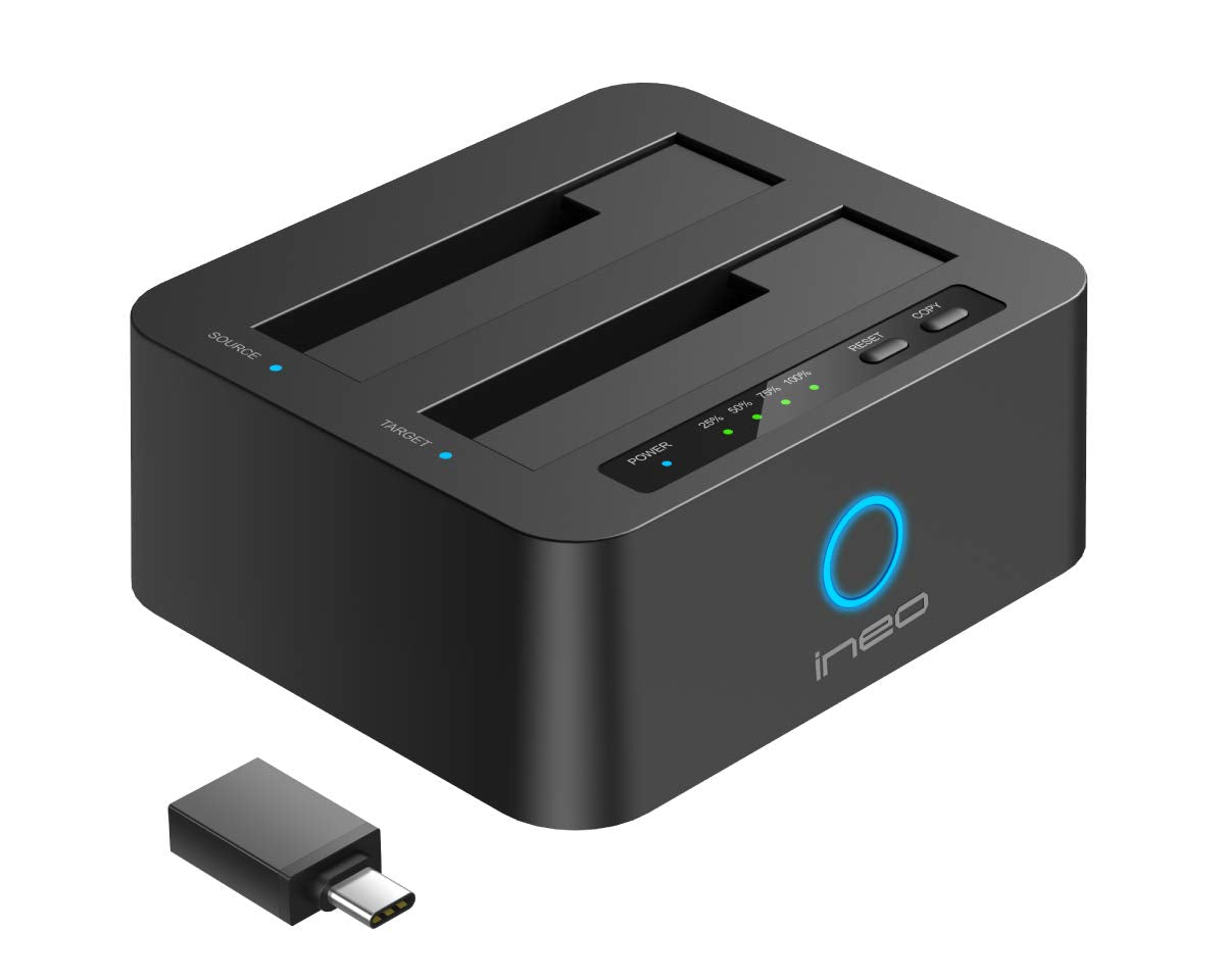ineo USB 3.1 Gen1 to SATA 2.5 or 3.5 inch SSD/HDD Docking Station (Clone Docking)