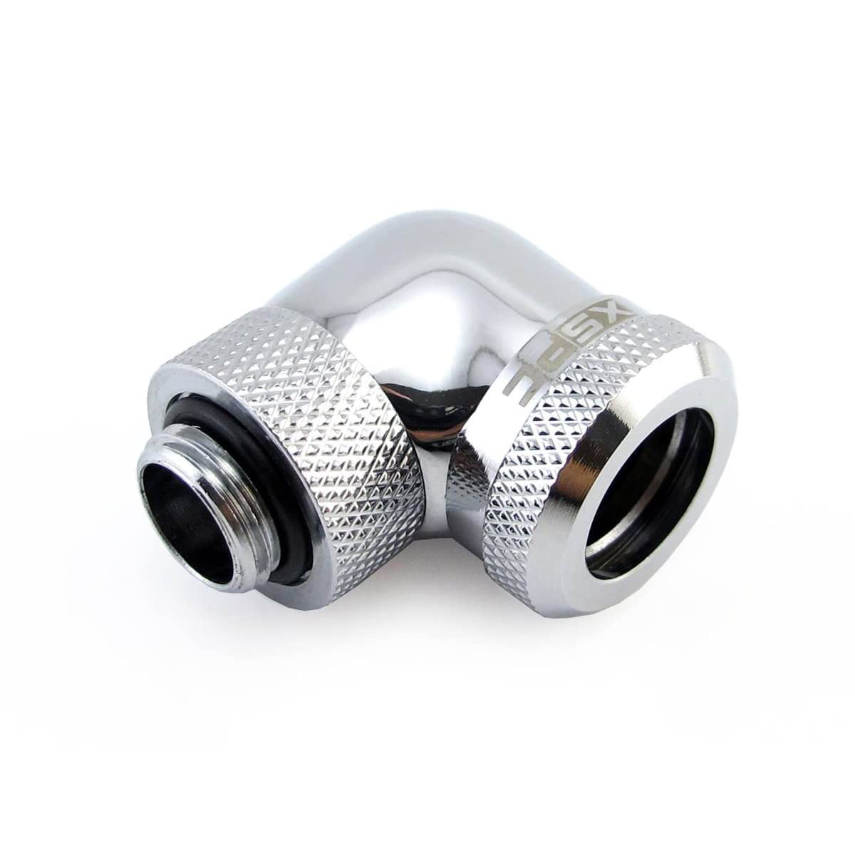 Xspc G1/4'' To 14Mm Rigid Tubing Fitting V2, 90 Degree Rotary, Chrome