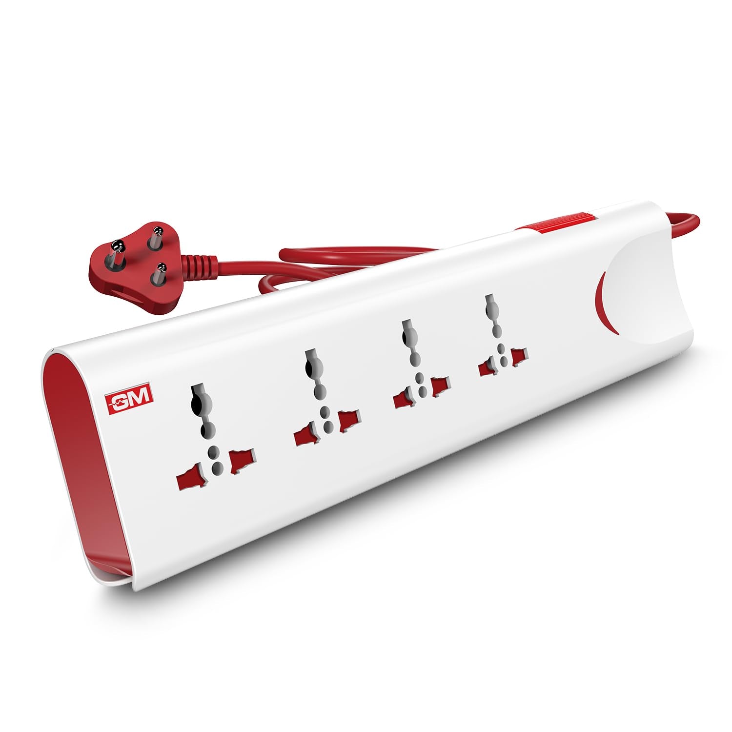 GM 3060 Extension Board 10Amp Output 250 Volts with 2 Mtr Extension Cord & Surge Protector | Master Switch, Safety Shutter, 4 In