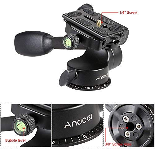 Andoer Camera Tripod Handle Ball Head 3 Way Fluid Head With Quick Release Plate 360 Degree Rotation For Canon Nikon Sony Dslr Camera Max. Load 6Kg