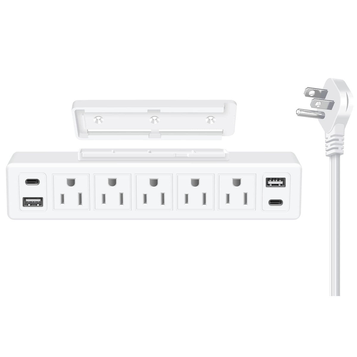 20W Usb C Under Desk Power Strip Mountable,Usb Total 40W Fast Charging Ultra Flat Plug Power Strip Surge Protector 1200J,9 In 1