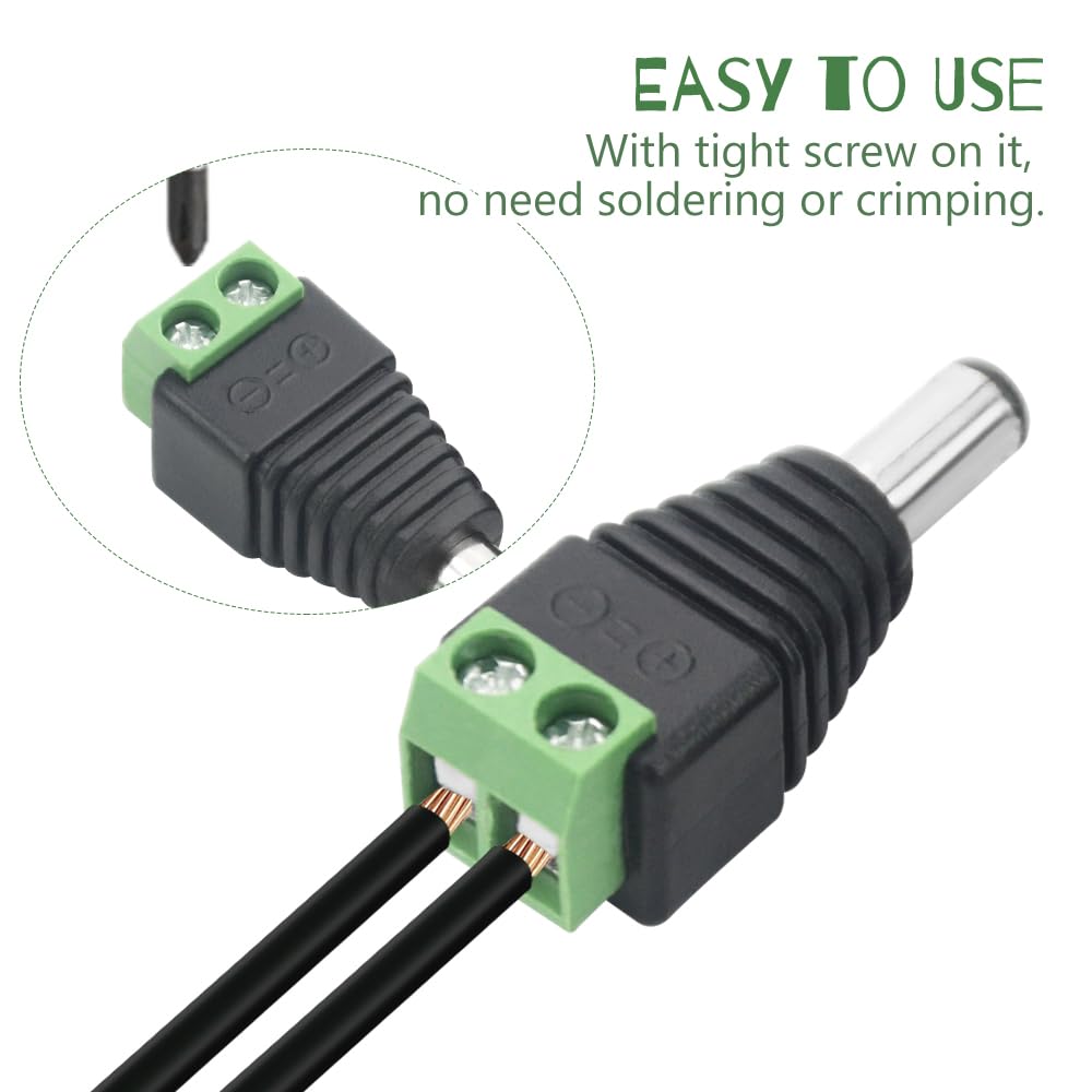 Wmycongcong 20 Pcs 2.1X5.5Mm Female And Male Dc Power Adapter Connector + 20 Pcs Camera Video Bnc Male And Female Balun Connecto